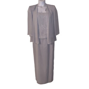 Karen Miller Beaded Dress, Size 16, Light Grey